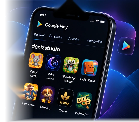 DenizStudio uygulamalarını gösteren telefon